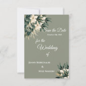 Minimalistische bloemige saliegroene 'Save The Dat Save The Date (Voorkant)