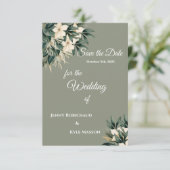 Minimalistische bloemige saliegroene 'Save The Dat Save The Date (Staand voorkant)