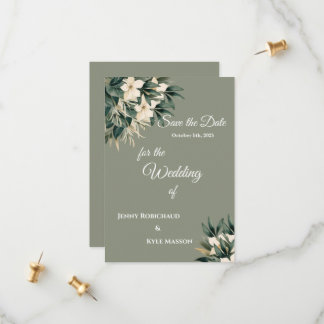Minimalistische bloemige saliegroene 'Save The Dat Save The Date