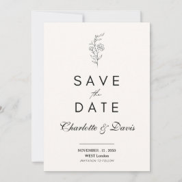 Minimalistische bloemige Save the Date kaart