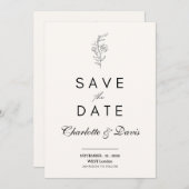 Minimalistische bloemige Save the Date kaart (Voorkant / Achterkant)