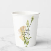 Minimalistische bloemige scriptuur bruiloft papier papieren bekers (Achterkant)