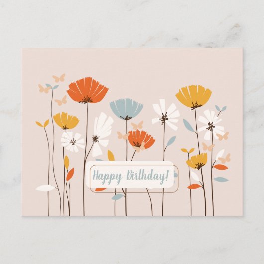 Minimalistische bloemige verjaardagswensen briefkaart (Voorkant)