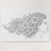 Minimalistische Bloemige Vrouw Profiel Puzzel (Horizontaal)