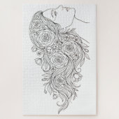 Minimalistische Bloemige Vrouw Profiel Puzzel (Verticaal)
