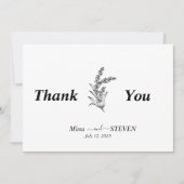 Minimalistische bloemige zwarte en witte bedankkaa bedankkaart (Voorkant)