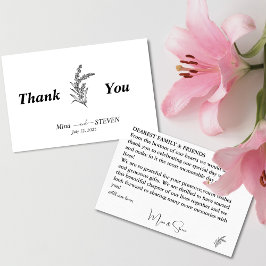 Minimalistische bloemige zwarte en witte bedankkaa bedankkaart