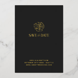 Minimalistische bloemige zwarte gouden boho bewaar folie uitnodiging