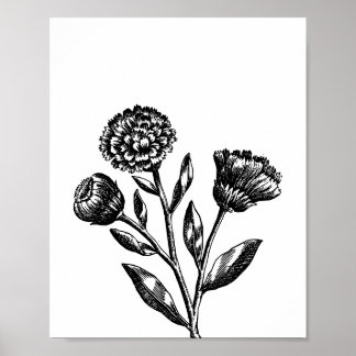 Minimalistische bloemillustratie bloemkunst in zwa poster