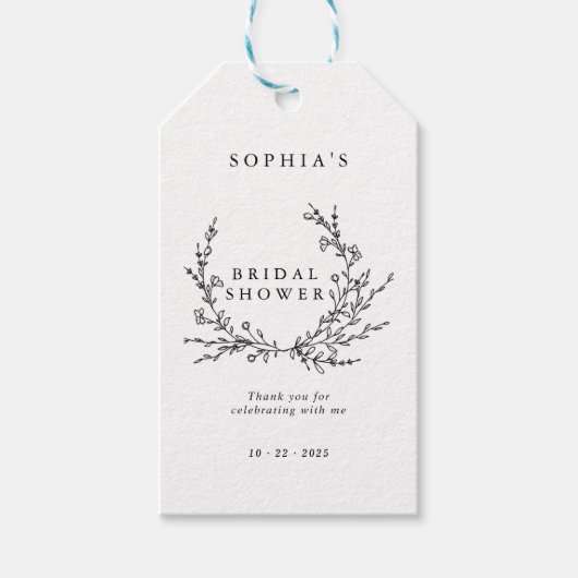 Minimalistische bloemlijn kunst bruidsdouche cadea cadeaulabel (Voorkant)