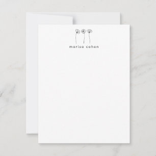 Minimalistische bloemlijn kunst gepersonaliseerde  notitiekaartje