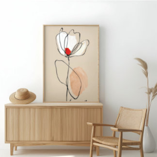 Minimalistische bloemlijn Kunst Neutrale Abstracte Canvas Afdruk