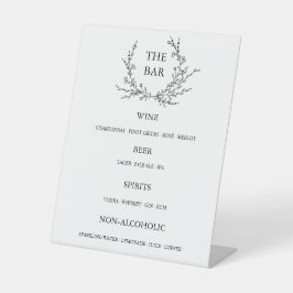 Minimalistische bloemlijn kunst open bar menu reclamebord met voetstuk