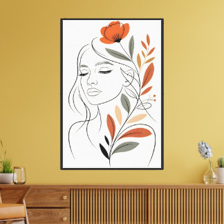 Minimalistische bloemlijn kunst vrouw muurschilder canvas afdruk