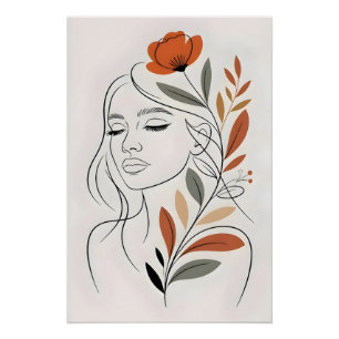 Minimalistische bloemlijn kunst vrouw muurschilder perfect poster