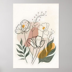 Minimalistische bloemlijnkunst poster
