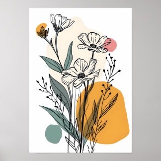 Minimalistische bloemlijnkunst poster