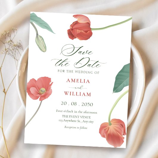 Minimalistische bloemrijke elegant  save the date