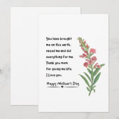 Minimalistische Bloemtekening Dank Je Wel Moederda Feestdagenkaart (Voorkant / Achterkant)