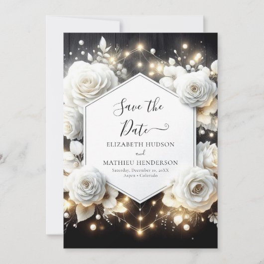 Minimalistische Bloom White Roses bruiloft Save The Date (Voorkant)