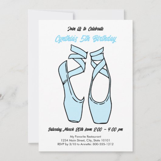 Minimalistische Blue Ballet verjaardagsfeestje uit Kaart (Voorkant)