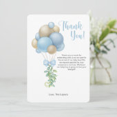 Minimalistische Blue Balloon Baby shower bedankkaa Kaart (Staand voorkant)