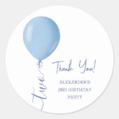 Minimalistische Blue Balloon Boy 2e verjaardagsfee Ronde Sticker (Voorkant)