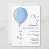 Minimalistische Blue Balloon Twins Jongens 2e verj Kaart (Voorkant)