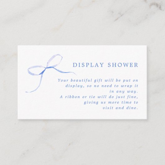 Minimalistische Blue Bow Vrijgezellenfeest Display Informatiekaartje (Voorkant)