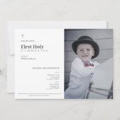 Minimalistische Blue Boy Foto Eerste Heilige Commu Kaart (Voorkant)