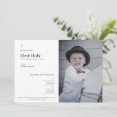 Minimalistische Blue Boy Foto Eerste Heilige Commu Kaart (Staand voorkant)