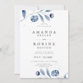 Minimalistische Blue Floral bruiloft uitnodiging (Voorkant)