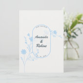 Minimalistische Blue Floral bruiloft uitnodiging (Staand voorkant)