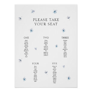 Minimalistische Blue Hydrangea Table Plan Poster