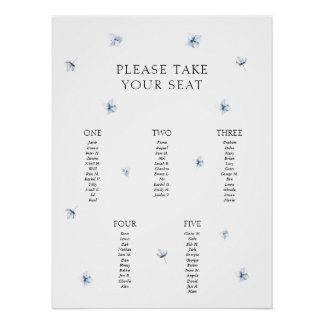Minimalistische Blue Hydrangea Table Plan Poster