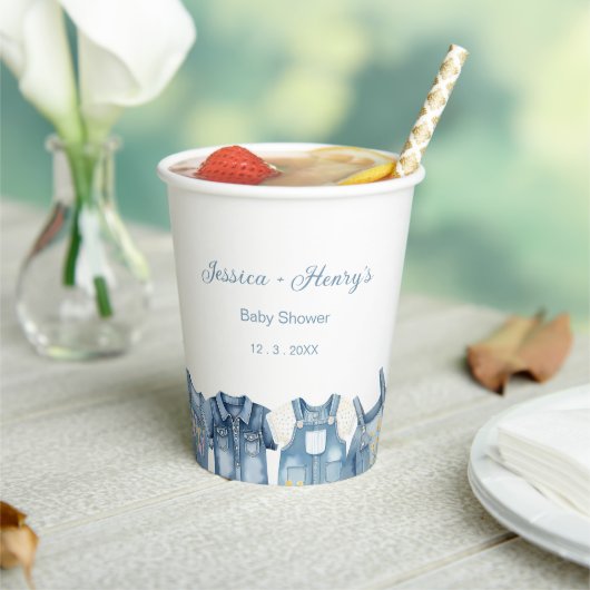 Minimalistische Blue Jean Baby shower Denim Papieren Bekers (Insitu)