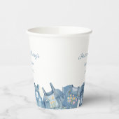 Minimalistische Blue Jean Baby shower Denim Papieren Bekers (Links)