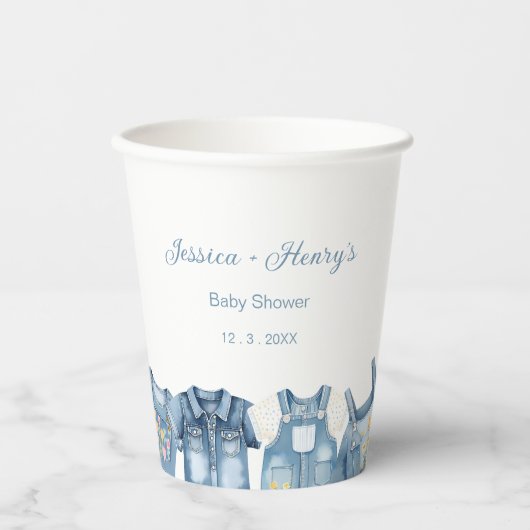 Minimalistische Blue Jean Baby shower Denim Papieren Bekers (Voorkant)