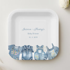 Minimalistische Blue Jean Baby shower Denim Papieren Bordje