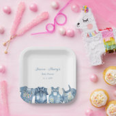 Minimalistische Blue Jean Baby shower Denim Papieren Bordje (Feest)