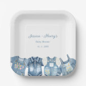 Minimalistische Blue Jean Baby shower Denim Papieren Bordje (Voorkant)
