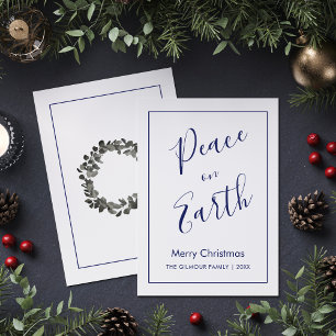 Minimalistische Blue Peace on Earth kerstkaart Kaart