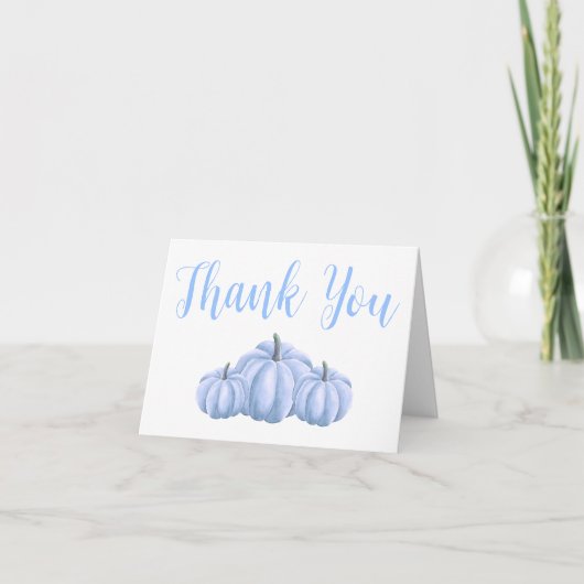 Minimalistische Blue Pumpkin Herfst Baby shower Bedankkaart (Voorkant)