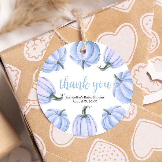 Minimalistische Blue Pumpkin Herfst Baby shower Ro Bedankjes Labels