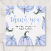 Minimalistische Blue Pumpkin Herfst Baby shower Sq Bedankjes Labels (Voorkant)