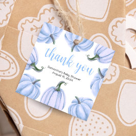 Minimalistische Blue Pumpkin Herfst Baby shower Sq Bedankjes Labels