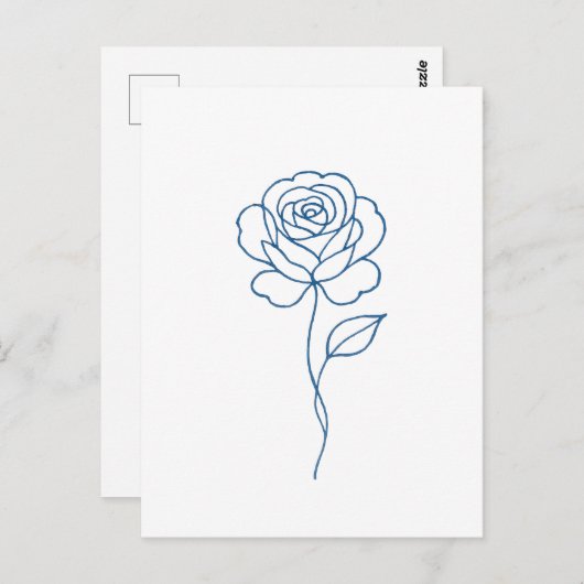 Minimalistische Blue Roos Line Art Poster Briefkaart (Voorkant / Achterkant)