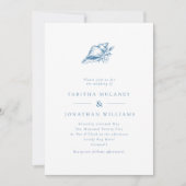 Minimalistische Blue  Seashell QR Code Wedding Kaart (Voorkant)