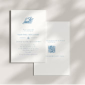 Minimalistische Blue  Seashell QR Code Wedding Kaart