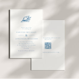 Minimalistische Blue  Seashell QR Code Wedding Kaart
